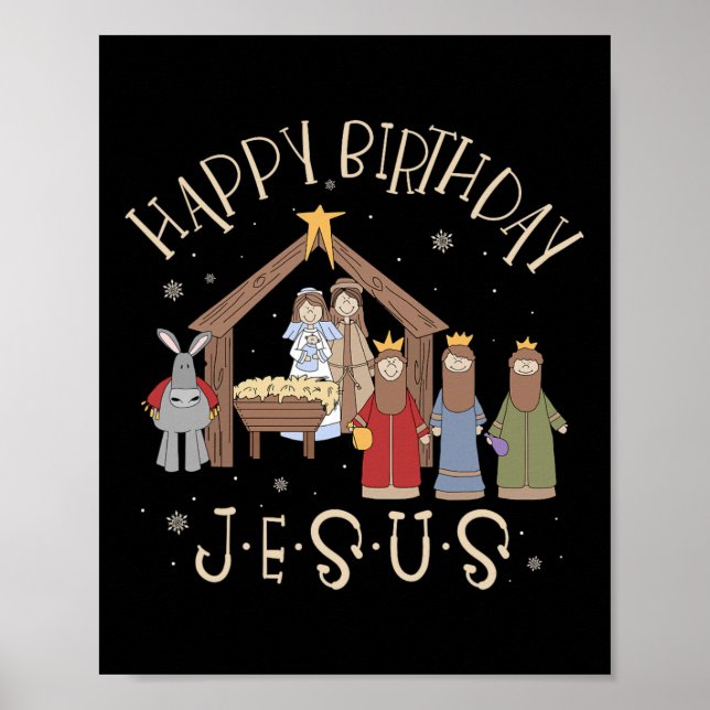 Affiche Nativité Joyeux anniversaire Jésus Noël Nativité C (Devant)