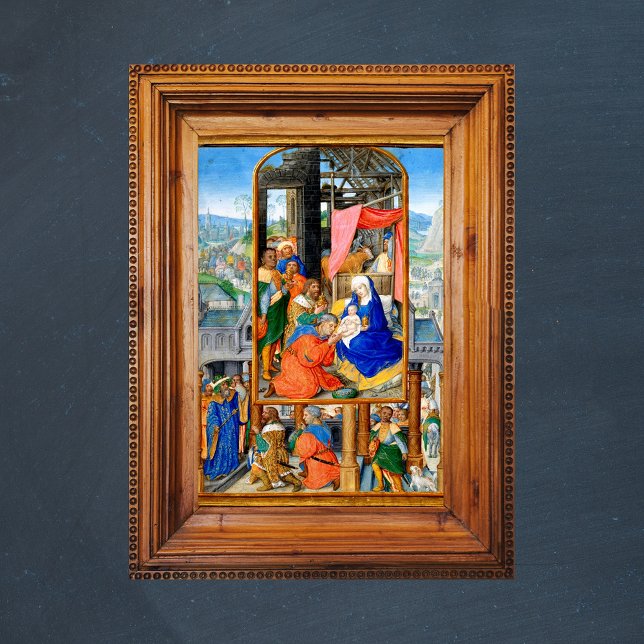 Affiche Nativité médiévale chrétienne de Noël Trois rois (Religious Christian Catholic Chritmas Nativity Scene / Three Kings Day & Epiphany Feast Poster Zoom)