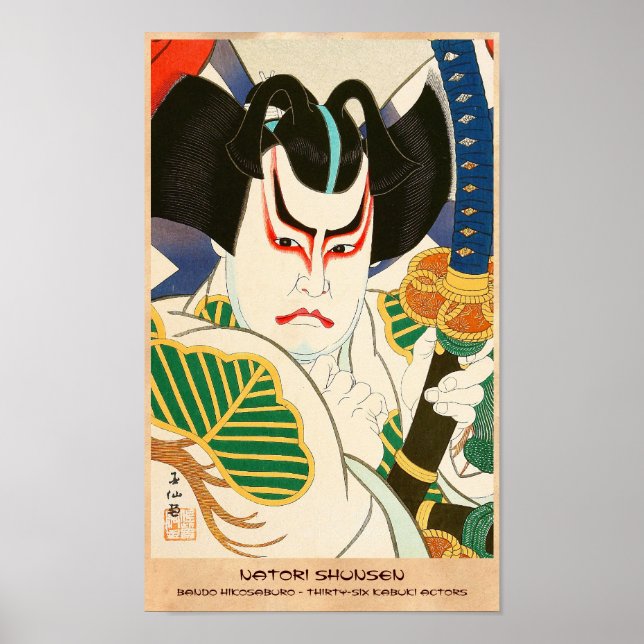 Affiche Natori Shunsen Bando Hikosaburo Trente-six Kabuki (Devant)