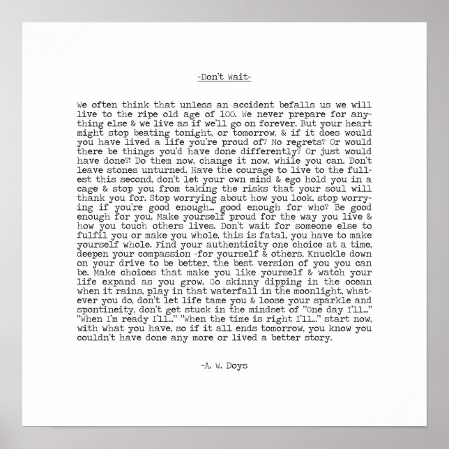 Affiche N'attendez pas la citation en direct de A. W. Doys (Devant)