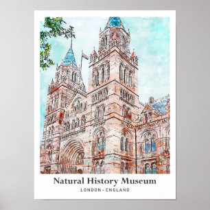 Affiche Natural History Museum London Travel Watercolor