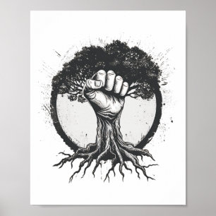 Affiche Nature Amateur écologiste Poing Arbre Racines Pâte