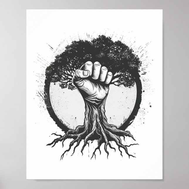 Affiche Nature Amateur écologiste Poing Arbre Racines Pâte (Devant)