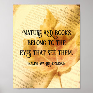 Affiche Nature and books Emerson literary quote sepia tone