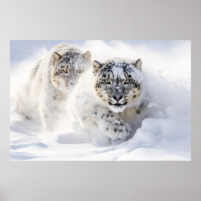 Affiche Nature animale léopard des neiges Sauvage majestue (Devant)