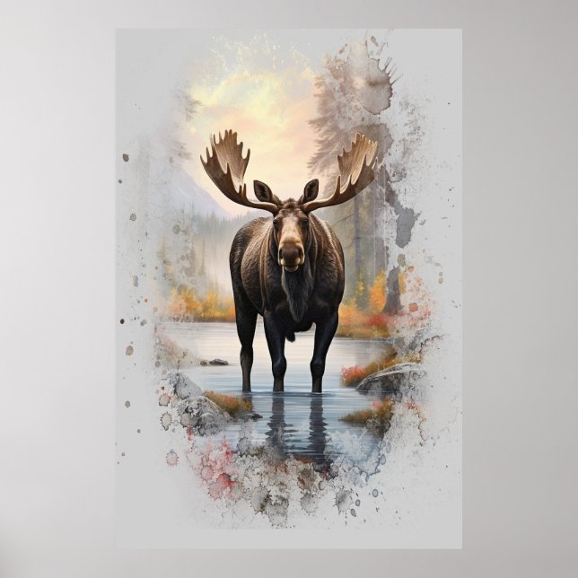 Affiche *~* Nature AP49 MOOSE Artsy Forest Stream (Devant)