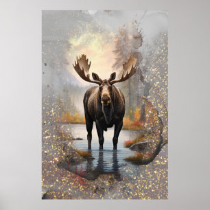 Affiche *~* Nature AP49 MOOSE Artsy Forest Stream Sparkle