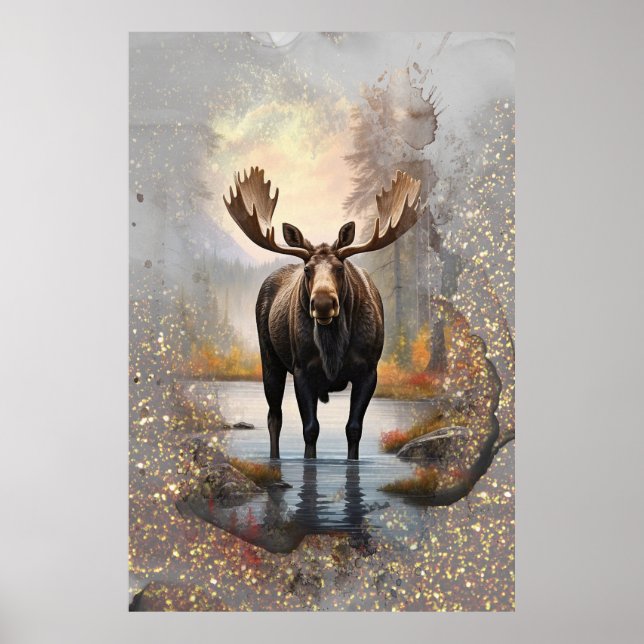 Affiche *~* Nature AP49 MOOSE Artsy Forest Stream Sparkle (Devant)