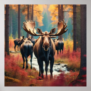 Affiche *~* Nature AP49 MOOSE Forest PINES STREAM