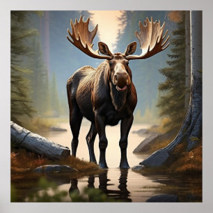 Affiche *~* Nature AP49 MOOSE Forest STREAM Woods