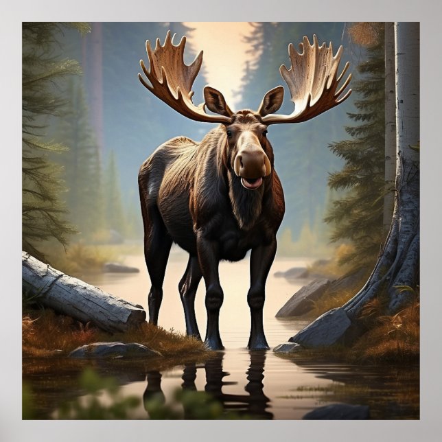 Affiche *~* Nature AP49 MOOSE Forest STREAM Woods (Devant)