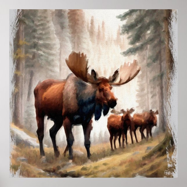 Affiche *~* Nature AP49 MOOSE Forest Woods Herd (Devant)