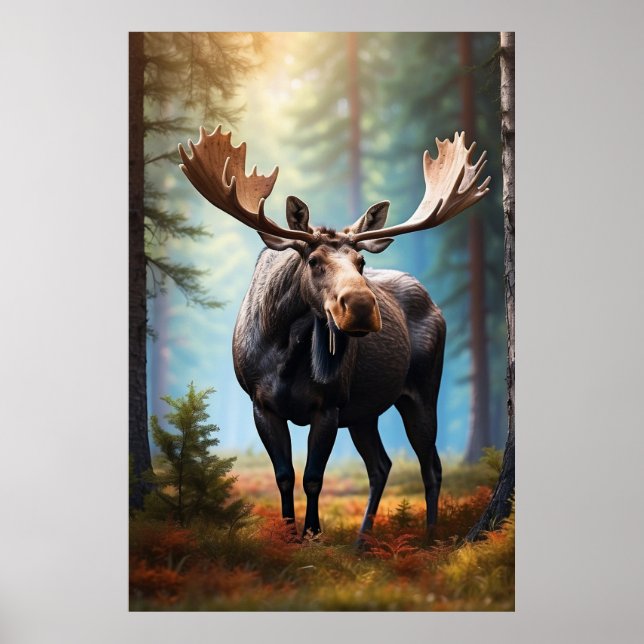 Affiche *~* Nature AP49 MOOSE Head Turned Forest Cottage (Devant)