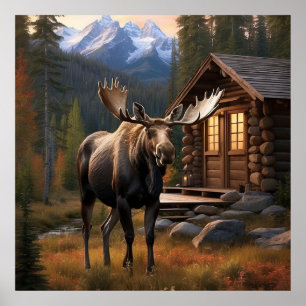 Affiche *~* Nature AP49 MOOSE Woods Forest Dusk Mountains