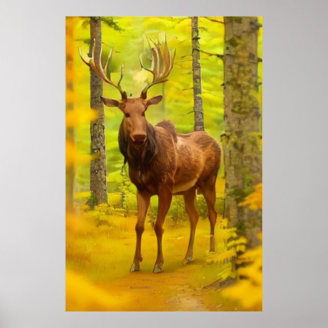 Affiche *~* Nature AP49 MOOSE Woods Forêt Chute Jaune (Devant)