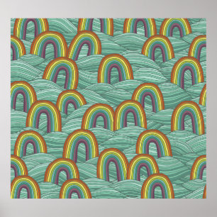 Affiche Nature arc-en-ciel : Composition Vintage dessinée 