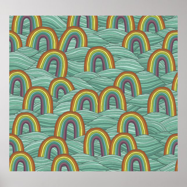 Affiche Nature arc-en-ciel : Composition Vintage dessinée  (Devant)