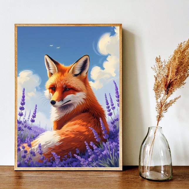 Affiche Nature Art Whimsical Fox & Lavender Art (Nature Art Whimsical Fox & Lavender Art Poster)