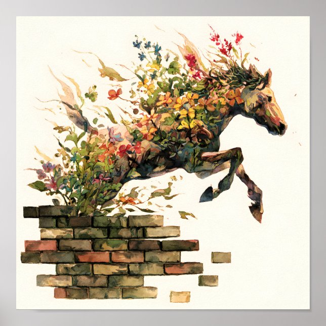 Affiche Nature Botanique Cheval Floral Jumping (Devant)