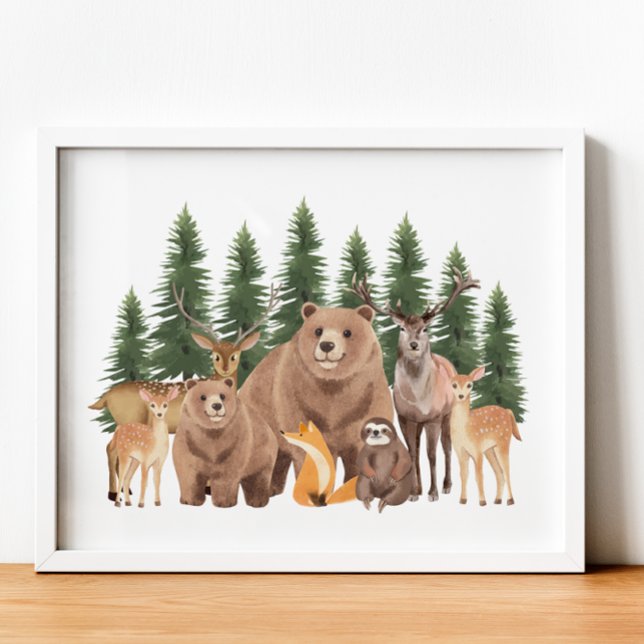 Affiche Nature des bois Animaux sauvages Décor de la pépin (Woodland Nature Wild Animals Nursery Decor)