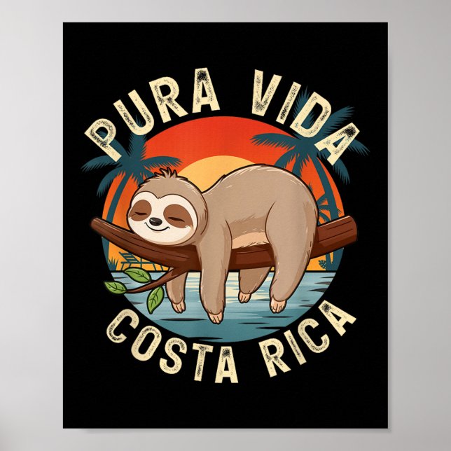 Affiche Nature du coucher de soleil tropical Sloth Costa R (Devant)