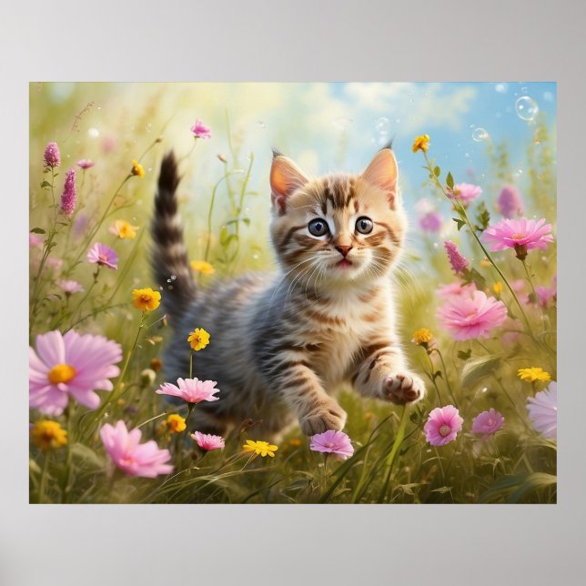 Affiche *~* Nature Fleurs roses Kitty 5:4 Kitten Cat AP68 (Devant)