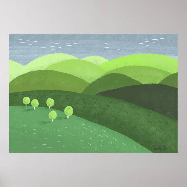 Affiche Nature Green Spring Paysage Hills Art original (Devant)
