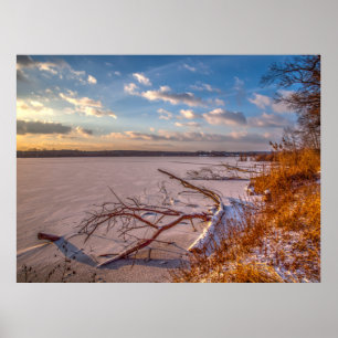 Affiche Nature hivernale, étang gelé, belle image,