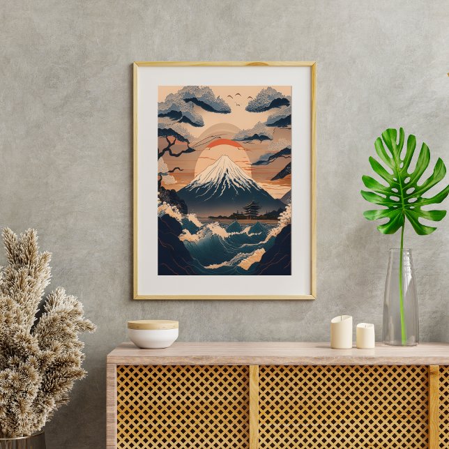 Affiche nature japonaise avec le Mont Fuji (Créateur téléchargé)