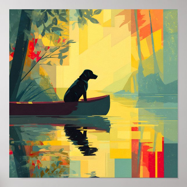 Affiche Nature Minimalist Black Labrador Canoe (Devant)