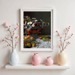 Affiche Nature morte avec fleurs et fruits de Claude Monet