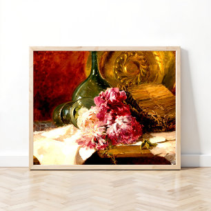 Affiche Nature morte avec fleurs et verre, 