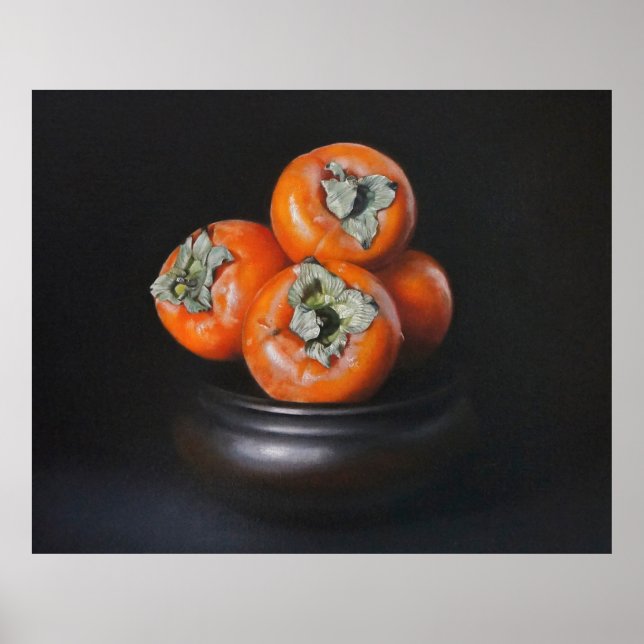 Affiche Nature morte avec kakis sur fond noir (Devant)