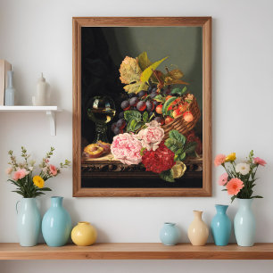 Affiche Nature morte avec pivoines et un verre de vin