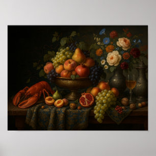 Affiche Nature morte baroque aux fruits et homard