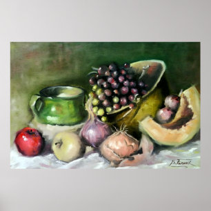 Affiche Nature morte d'automne avec fruits et oignons : ar