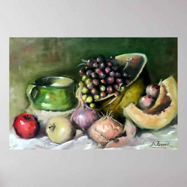 Affiche Nature morte d'automne avec fruits et oignons : ar (Devant)