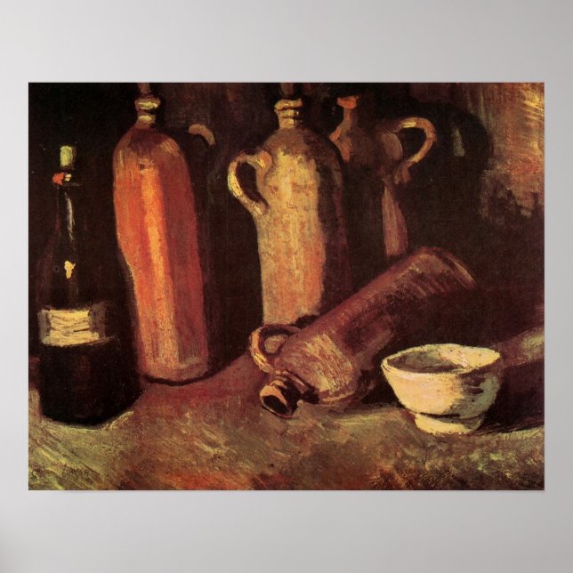 Affiche Nature morte de 4 bouteilles de pierre par Vincent (Devant)