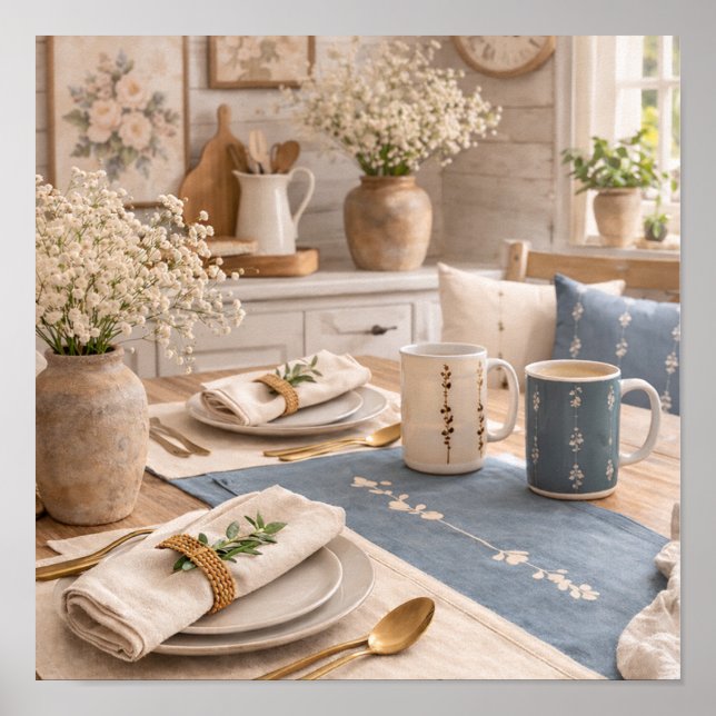 Affiche Nature morte de cuisine de ferme Table botanique (Devant)