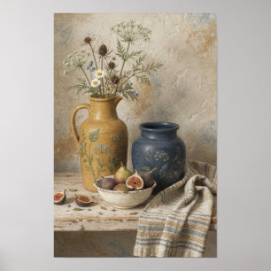 Affiche Nature morte de figues avec vases à moutarde et na