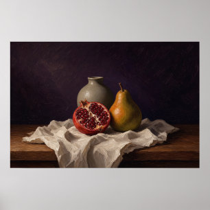 Affiche Nature morte de grenade et de poire