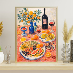 Affiche Nature morte de table méditerranéenne – Vin, Agrum