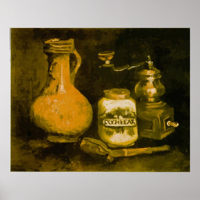 Affiche Nature morte de Van Gogh avec moulin à café, pipe  (Devant)