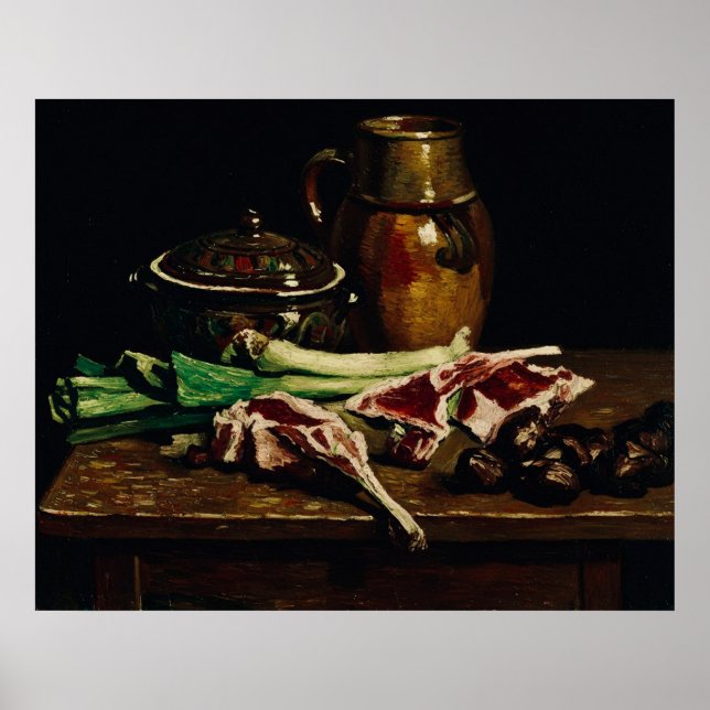 Affiche Nature morte de Van Gogh avec viande, légumes, pot (Devant)