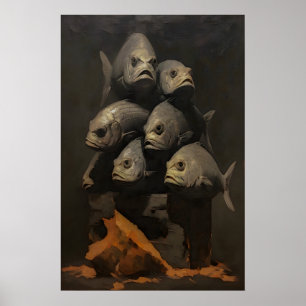 Affiche Nature morte d'un tas de poissons en colère, Dark 