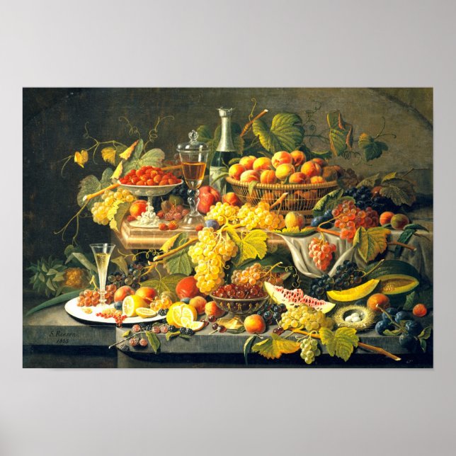 Affiche Nature morte : Fruit 1855 par Severin Roesen - (Devant)