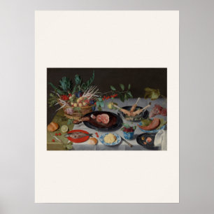 Affiche Nature morte hollandaise avec viande et poisson -