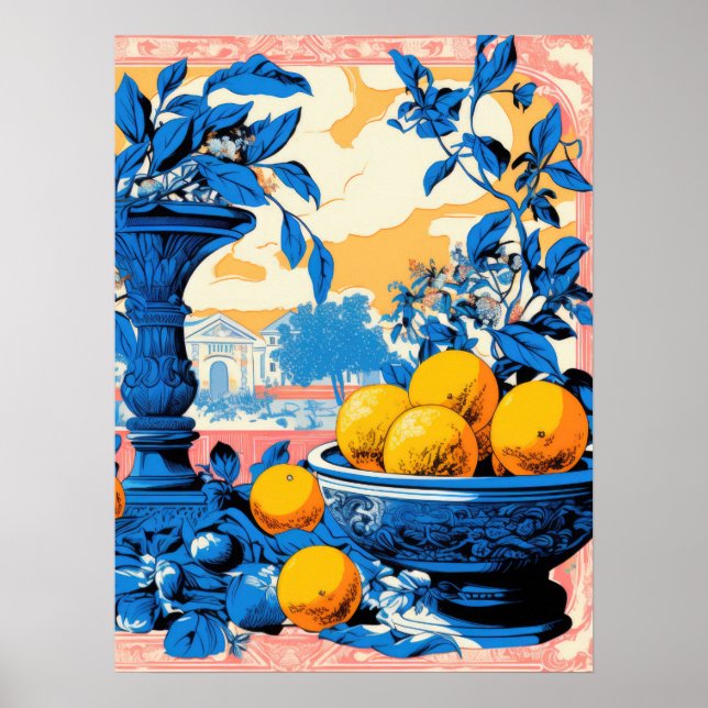 Affiche Nature morte intemporelle avec des oranges et du f (Devant)