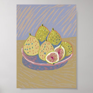 Affiche Nature morte moderne de figues au pastel, art frui