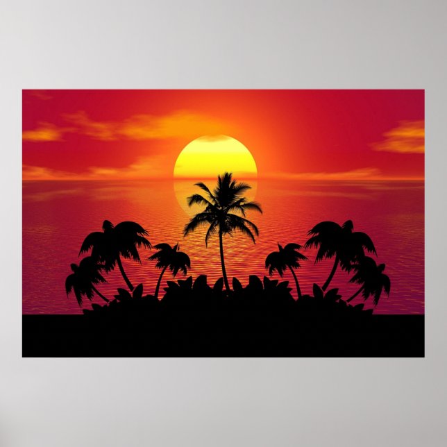 Affiche Nature Sunset Palm Trees illustration (Devant)
